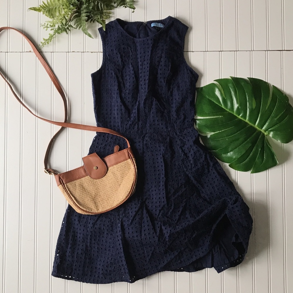 Cynthia rowley eyelet sleeveless blue dress